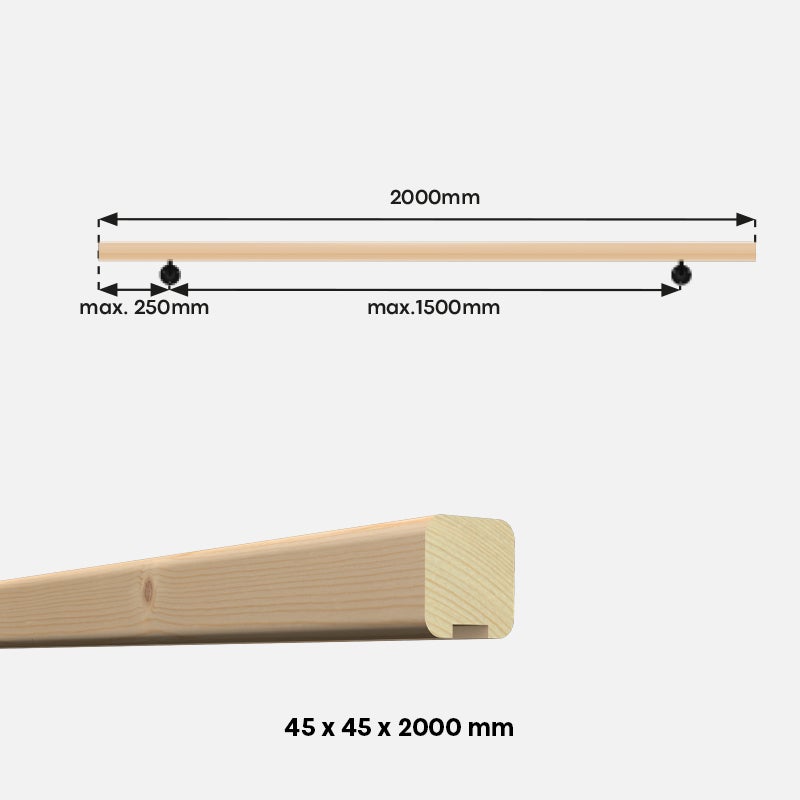 Claro – Sparrenhouten leuning, 2m