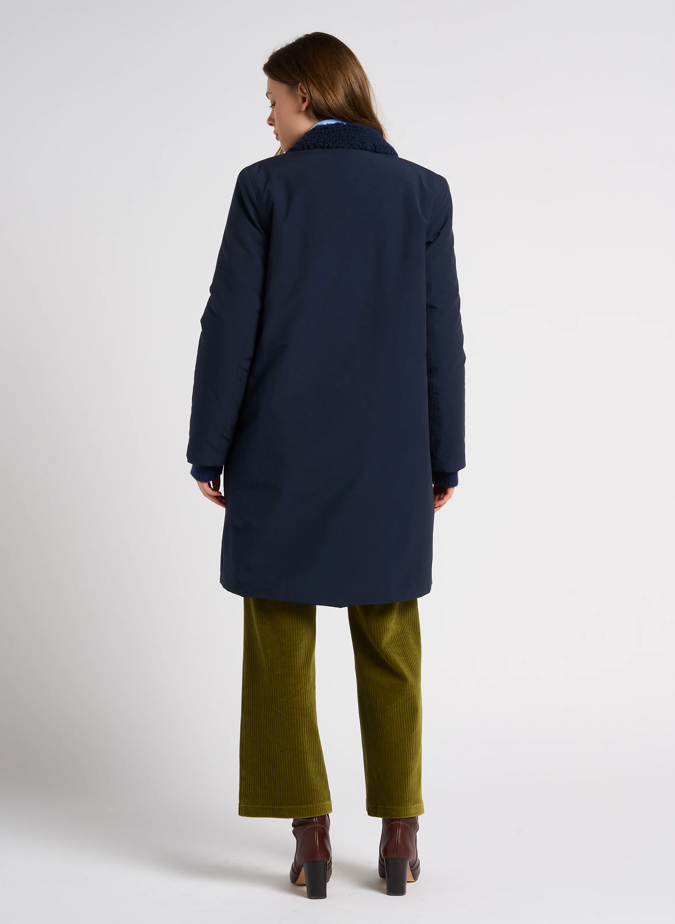Parka col à rabat en coton mélangé | Bleu