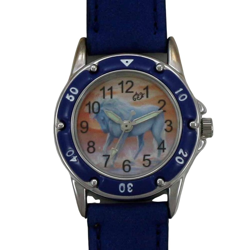 Petite montre cheval blanc,, bracelet bleu