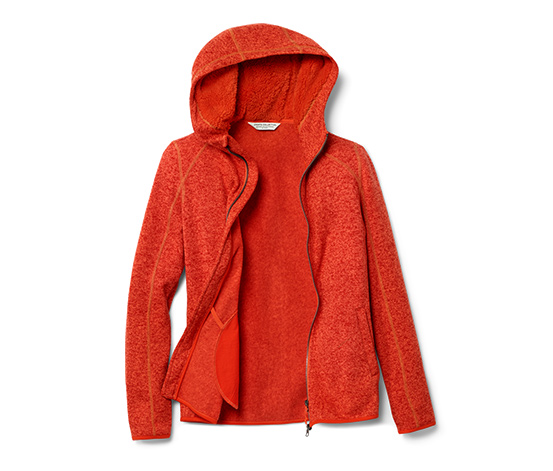 Kapuzen-Strickfleecejacke, orange meliert