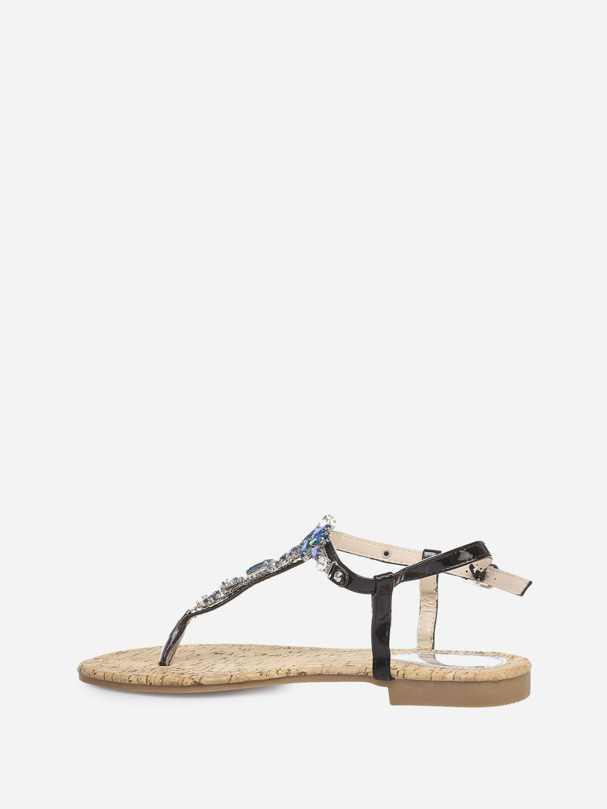 Nu-pieds avec bijoux et effet liège- Noir