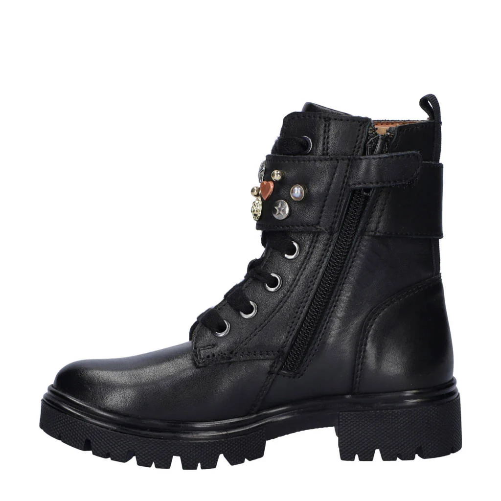 Nelson Kids leren veterboots zwart