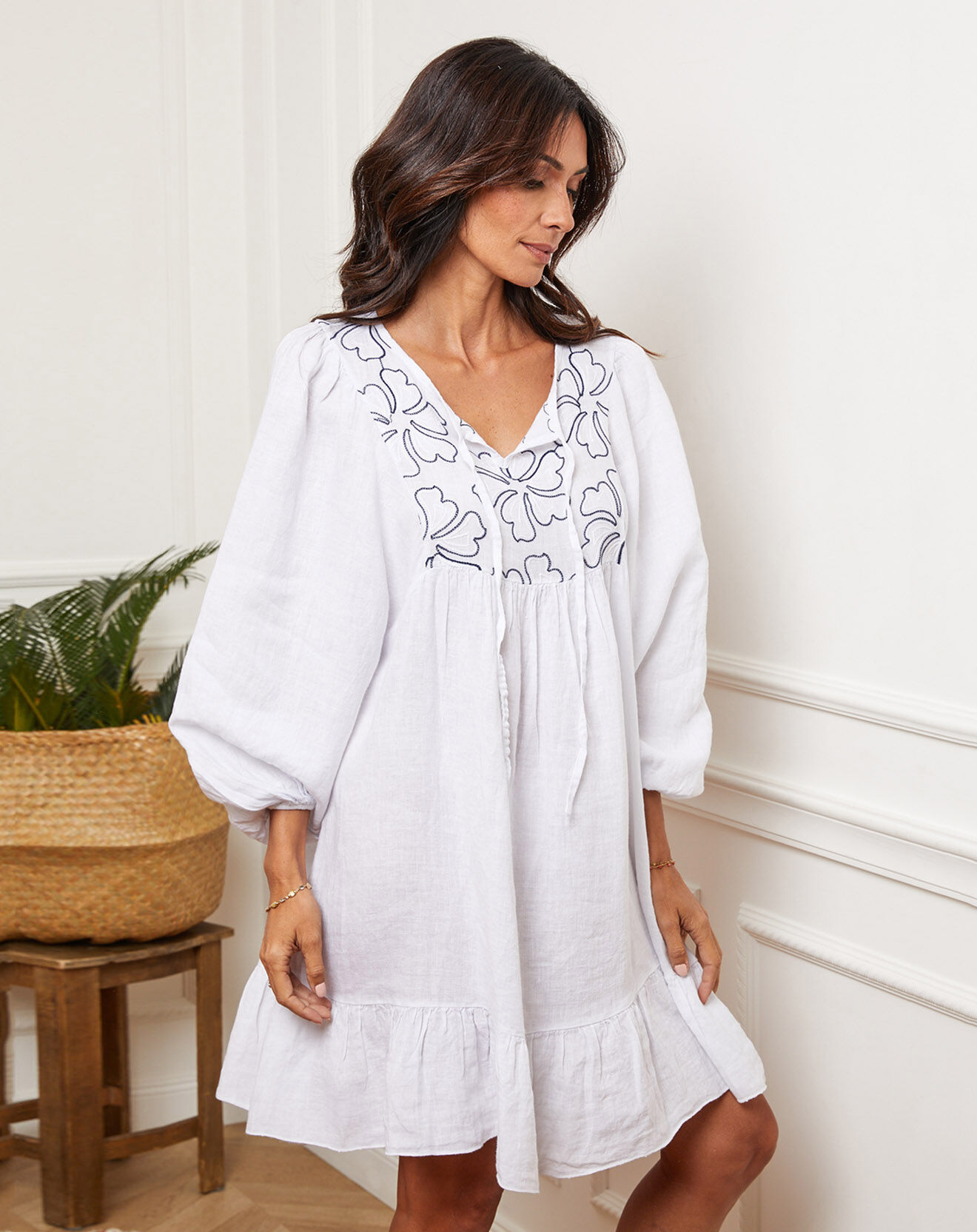 La Bohème Robe 100% Lin Bitsy blanche