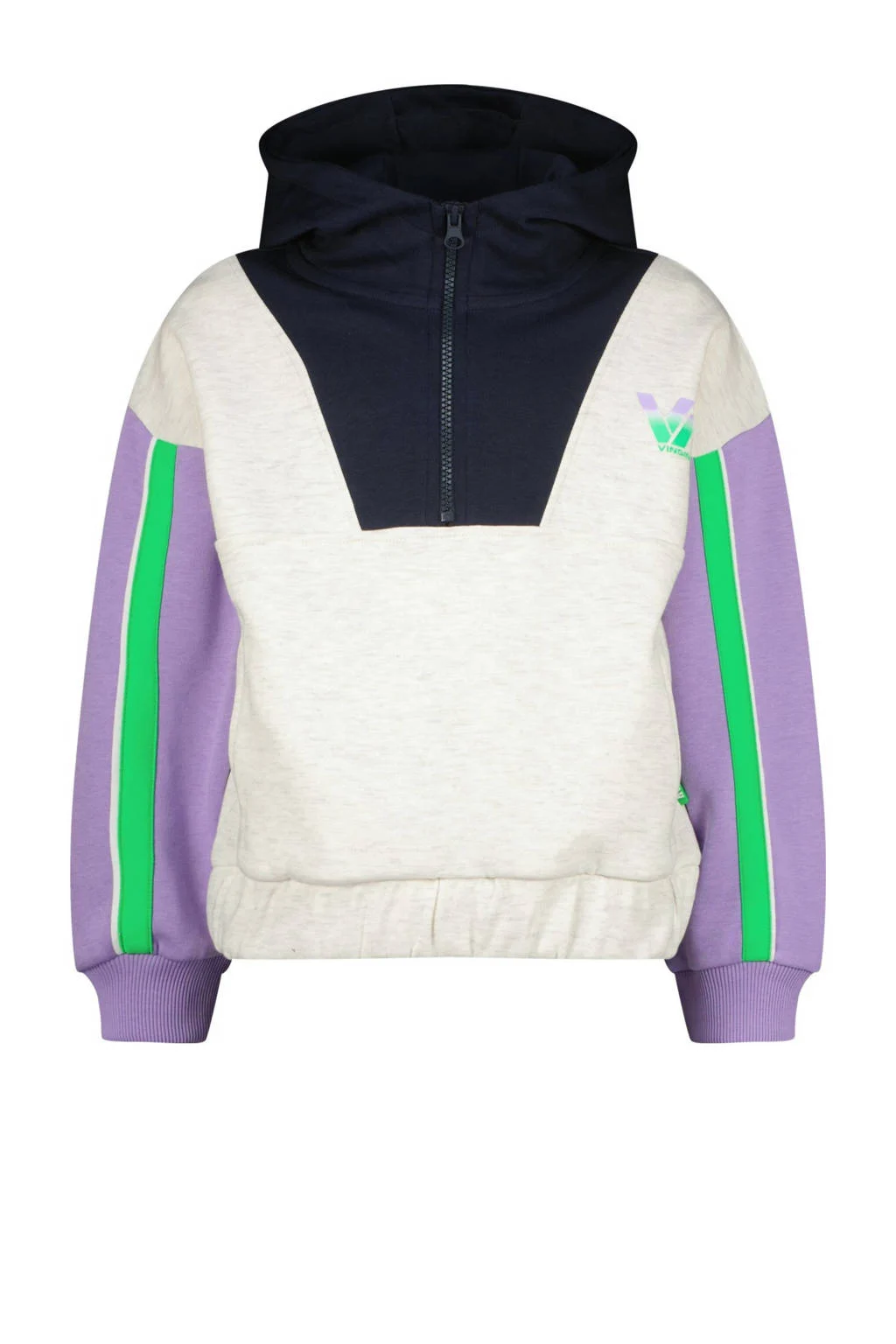 Vingino hoodie Nelke lichtgrijs melange/zwart/lila