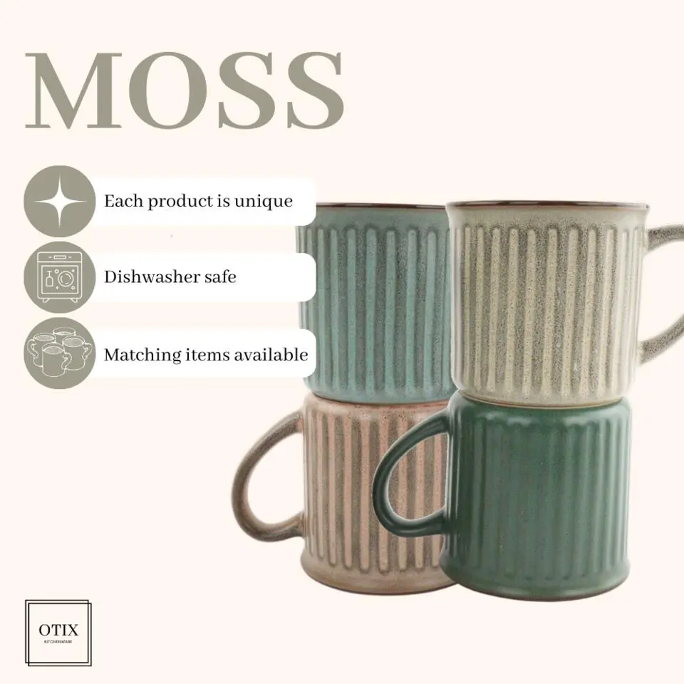 OTIX Koffiekopjes met Oor Koffietassen Set van 8 Aardewerk 250 ml MOSS