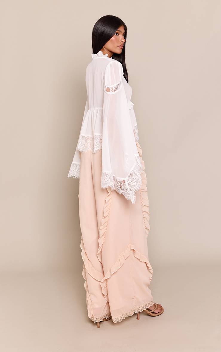 Rose Pantalon Large À Détails Volantés