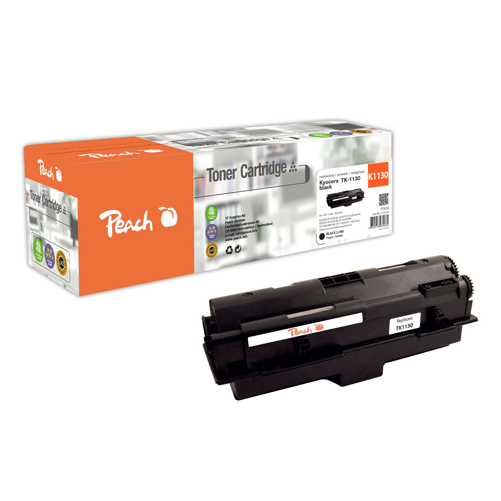 REFURBISHED – Peach K1130Toner bk ersetzt Kyocera TK-1130 für z.B. Kyocera ECOSYS M 2030 dn, Kyocera ECOSYS M 2030 dn PN, Kyocera ECOSYS M 2530 dn (wiederaufbereitet)