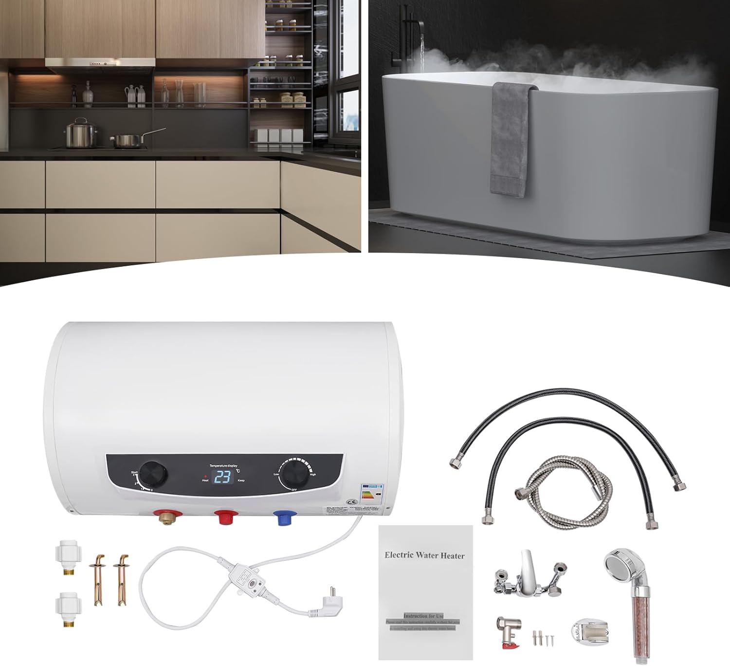 35 Liter 2000W Smart Control Elektro Warmwasserspeicher, Durchlauferhitzer Warmwasserspeicher Elektroboiler Hängespeicher für Küchen, Toiletten, Friseursalons, Bäder, Wohnwagen