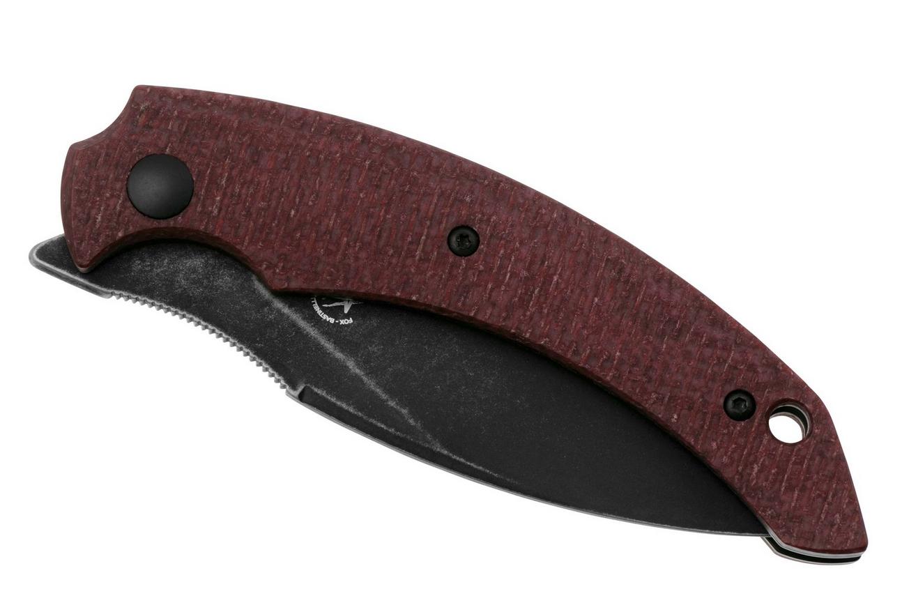 Fox Knives Honos FX-538 MP, Black Idroglider Becut, Plum Jute Micarta zakmes, Bastinelli design