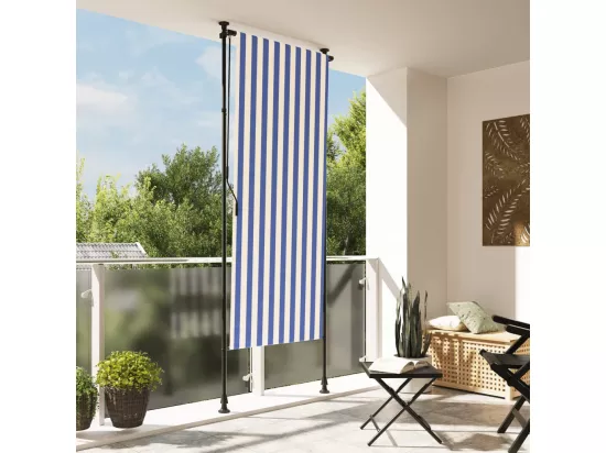 Store roulant d'extérieur bleu et blanc 100x270 cm tissu acier