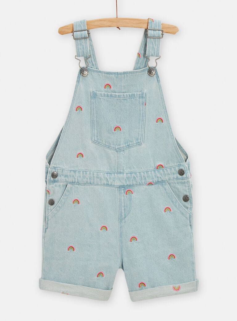 Salopette en denim clair détail broderie pour fille