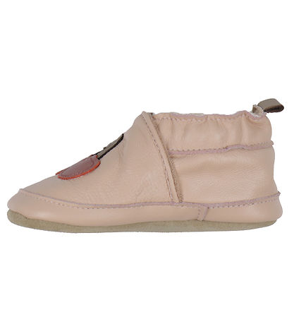 En Fant Leder-Krabbelschuhe - Applikation - Rose Dust m. Kirsche