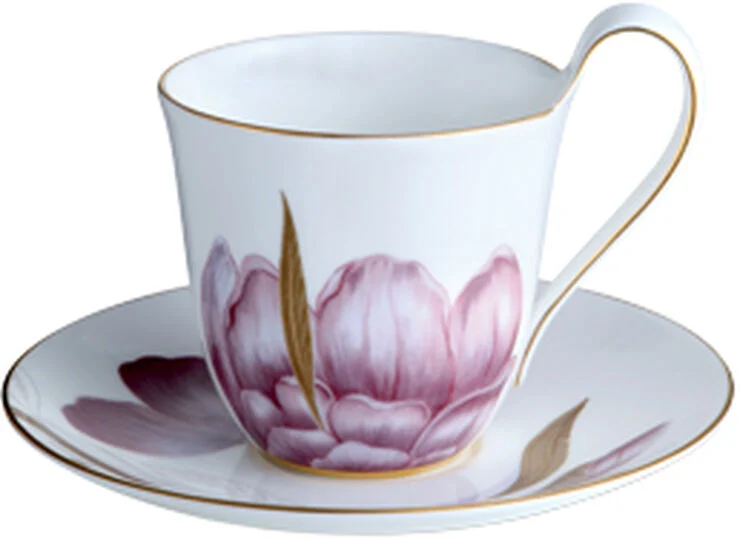 Royal Copenhagen Flora højhankskop med underkop 27 cl. - Iris Hvid, multi
