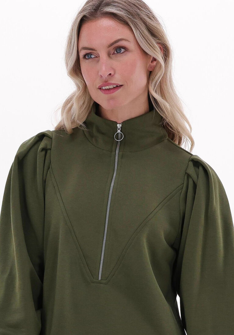 SCOTCH & SODA groene scotch & soda mini jurk zipped neck sweat dress with puffed sleeves