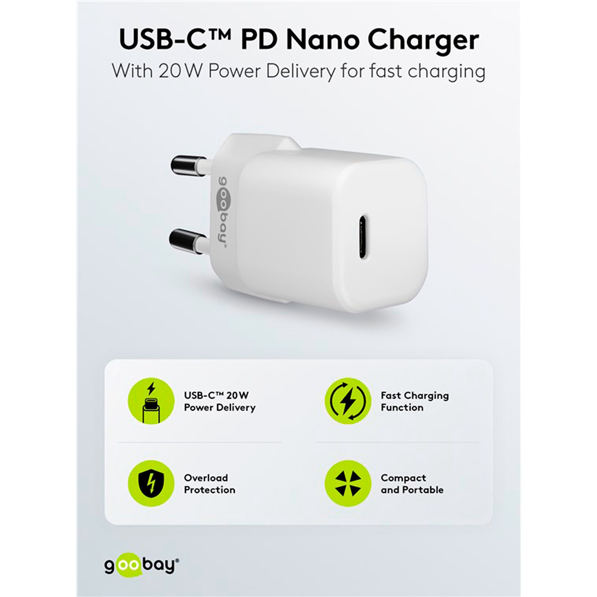 goobay Ladegerät Apple Lightning / USB-C PD-Ladeset nano 20 Watt