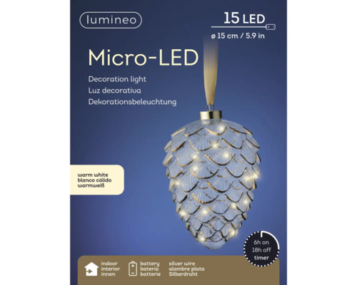 15 Micro-LED Pine Cone Lumineo 21 cm Warm Wit