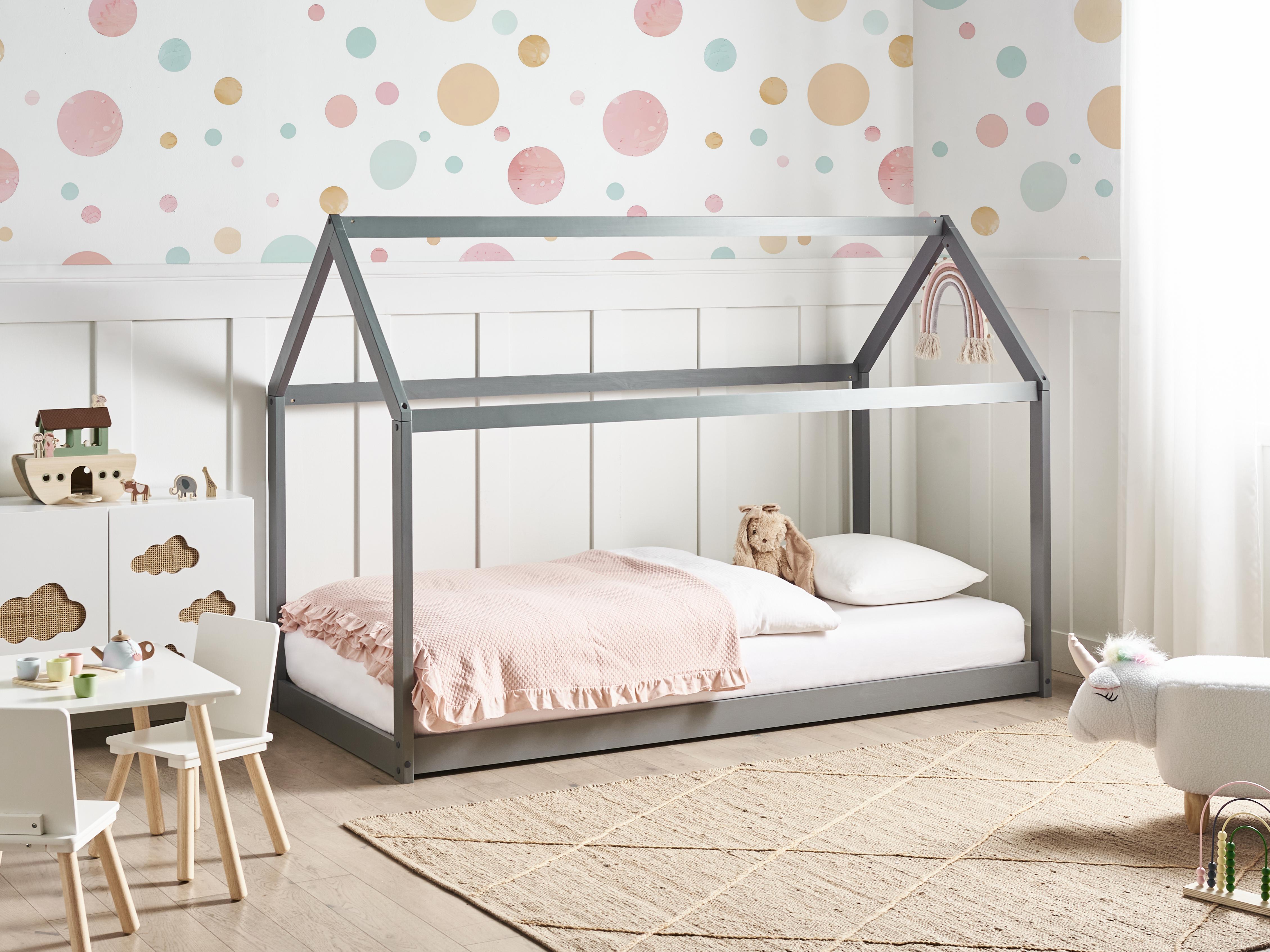 Kinderbed Huis Dennenhout TOSSE 90 x 200 cm Grijs