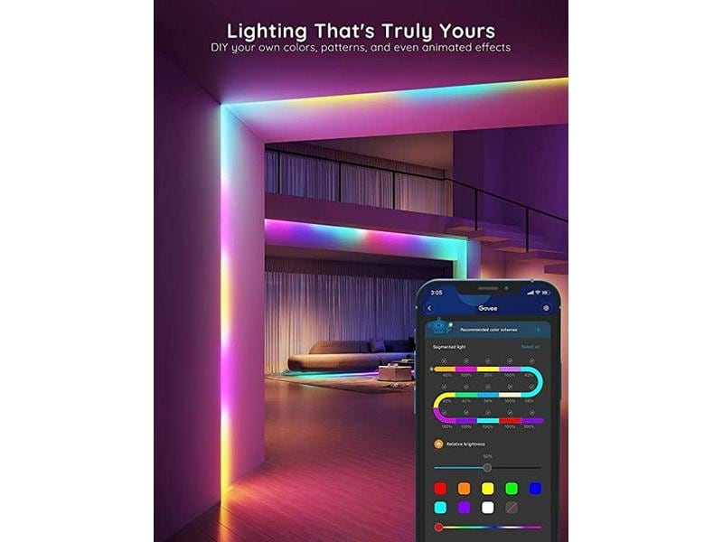Govee LED Stripe Basic, 5 m, RGBIC, Wi-Fi   Bluetooth LED-Lichtleisten