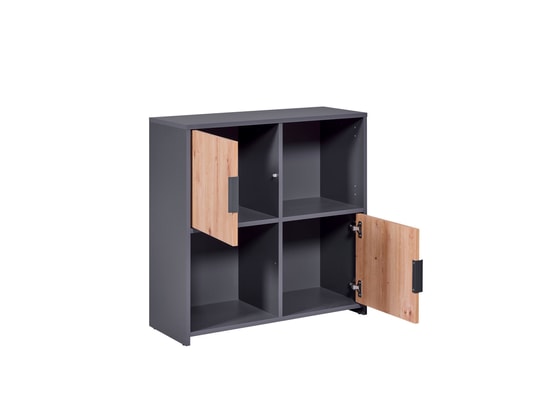 TERRE DE NUIT - Etagère 4 cases en bois avec 2 portes battantes anthracite