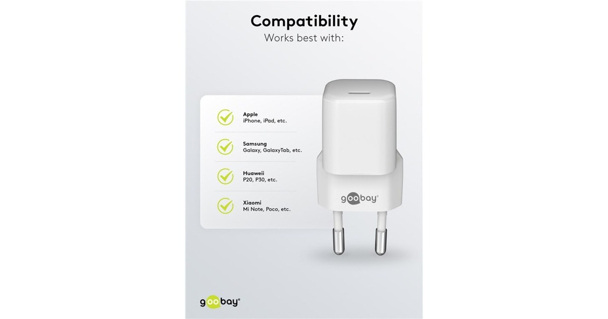 goobayUSB-C PD GaN snellader Nano (20 W)   (Wit, 1x USB-C, Power Delivery 3.0)