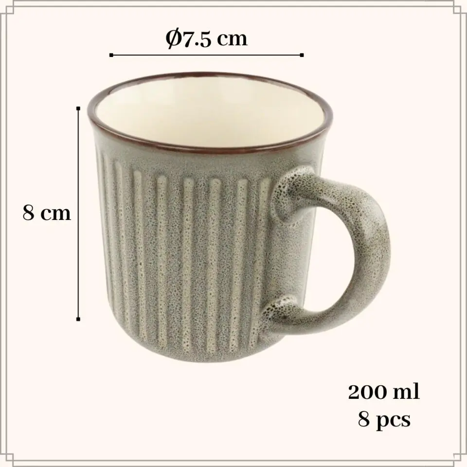 OTIX Koffiekopjes met Oor Set van 8 Koffietassen Aardewerk 200 ml MOSS