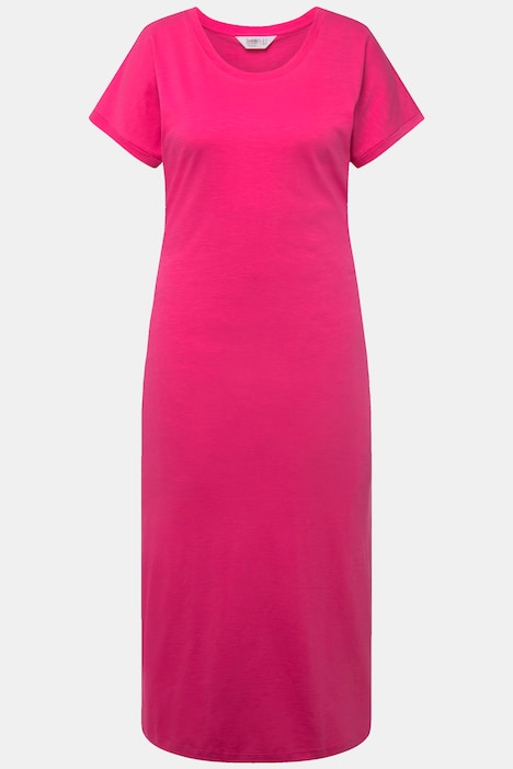 Jersey-Maxikleid, Rundhals, Halbarm, Seitenschlitze