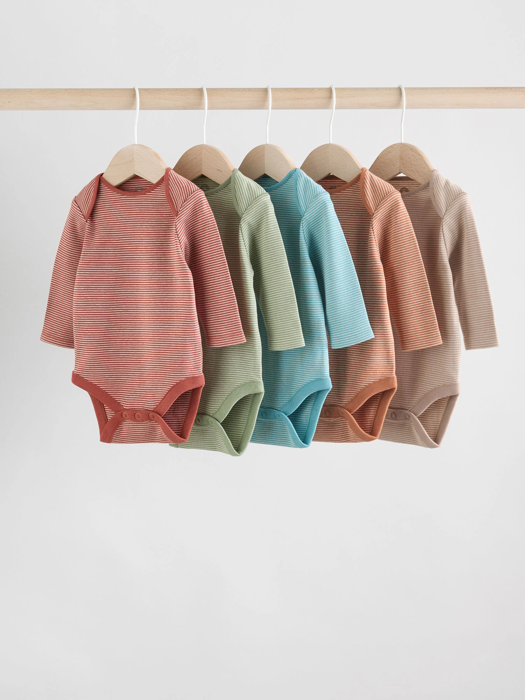 Blauw/bruin - Set van 5 rompers met lange mouwen