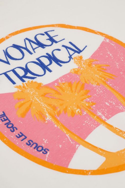 Wit T-shirt  ''Voyage tropical''