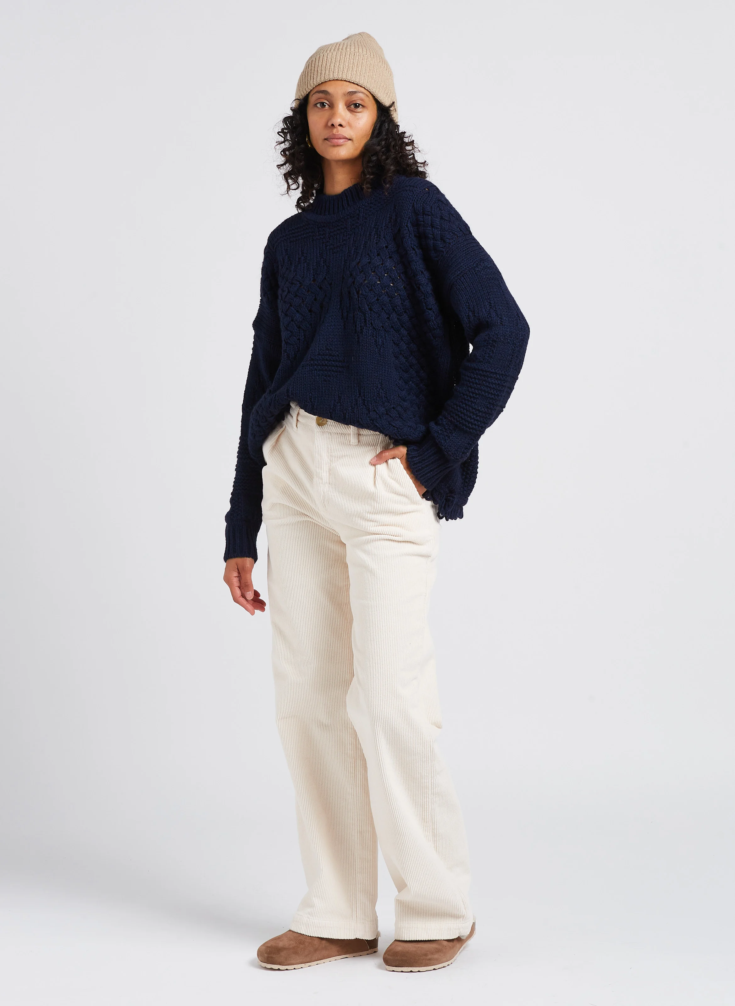 HAMPTONS - Pull col rond en maille ajourée | Bleu