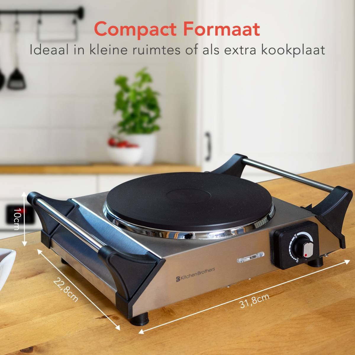 KitchenBrothers RVS 1 pits elektrische kookplaat