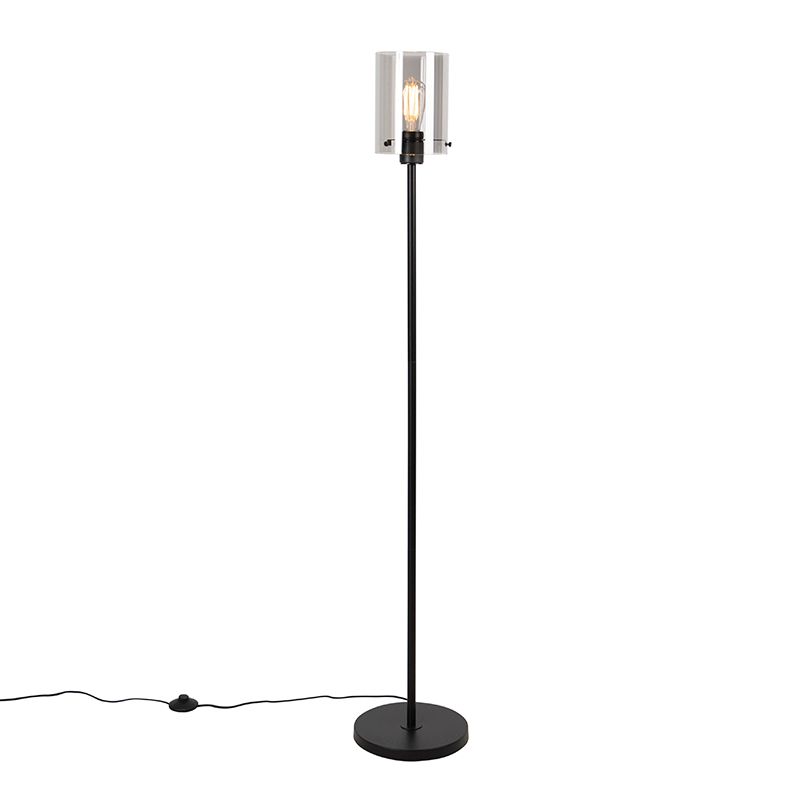 Design vloerlamp zwart met smoke glas - Dome