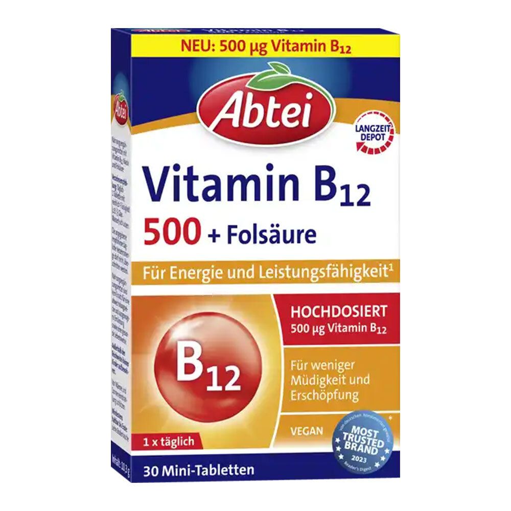 Abtei Vitamin B12 500 + Folsäure Mini-Tabletten