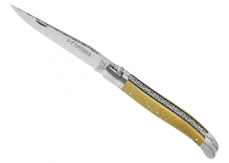 Couteau Laguiole prestige avec un manche en buis et mitres en acier inoxydable