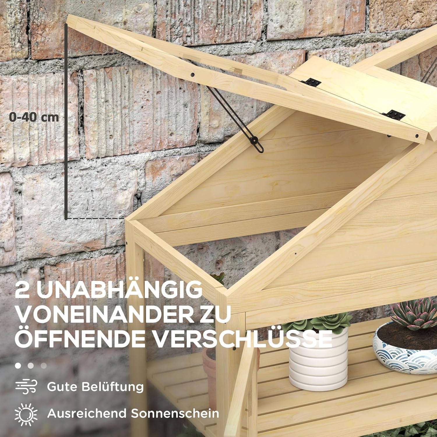 Outsunny Frühbeet aus Holz Abschließbar Gewächshaus Treibhaus mit 4 Ebenen, Dachfenster, Frühbeetkasten mit Doppeltür, für Garten, Balkon, Natur, 100 x 56,5 x 178 cm