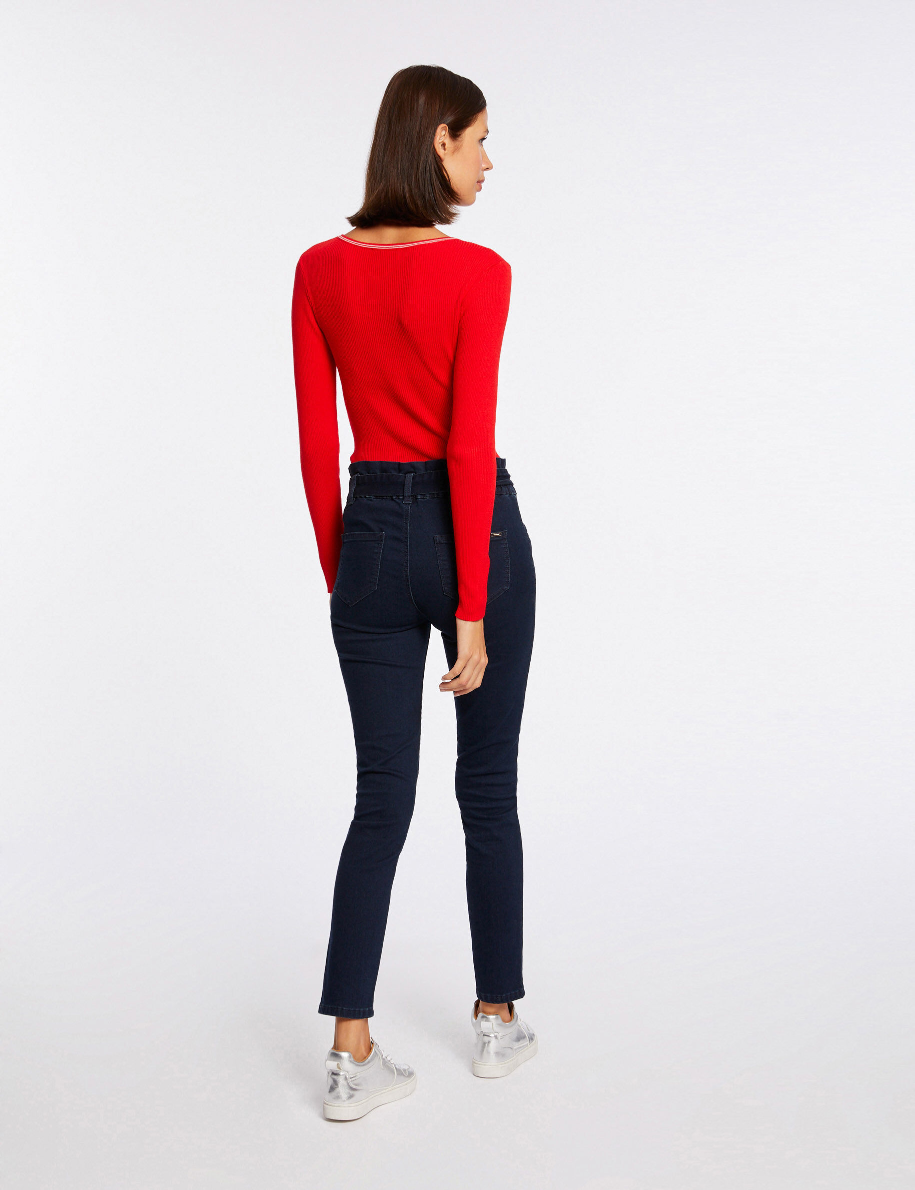 Pull manches longues à col en V rouge femme - rouge