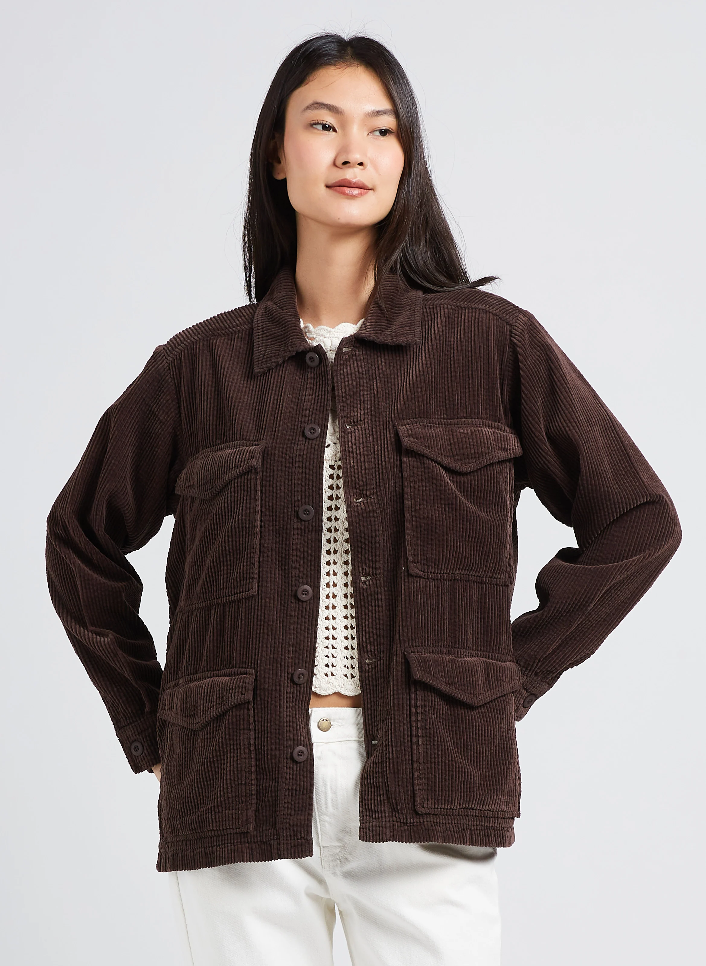 CARRIE - Veste col classique ample en coton | Marron