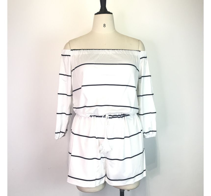 Bolgivy - Off-Shoulder gestreepte losse romper