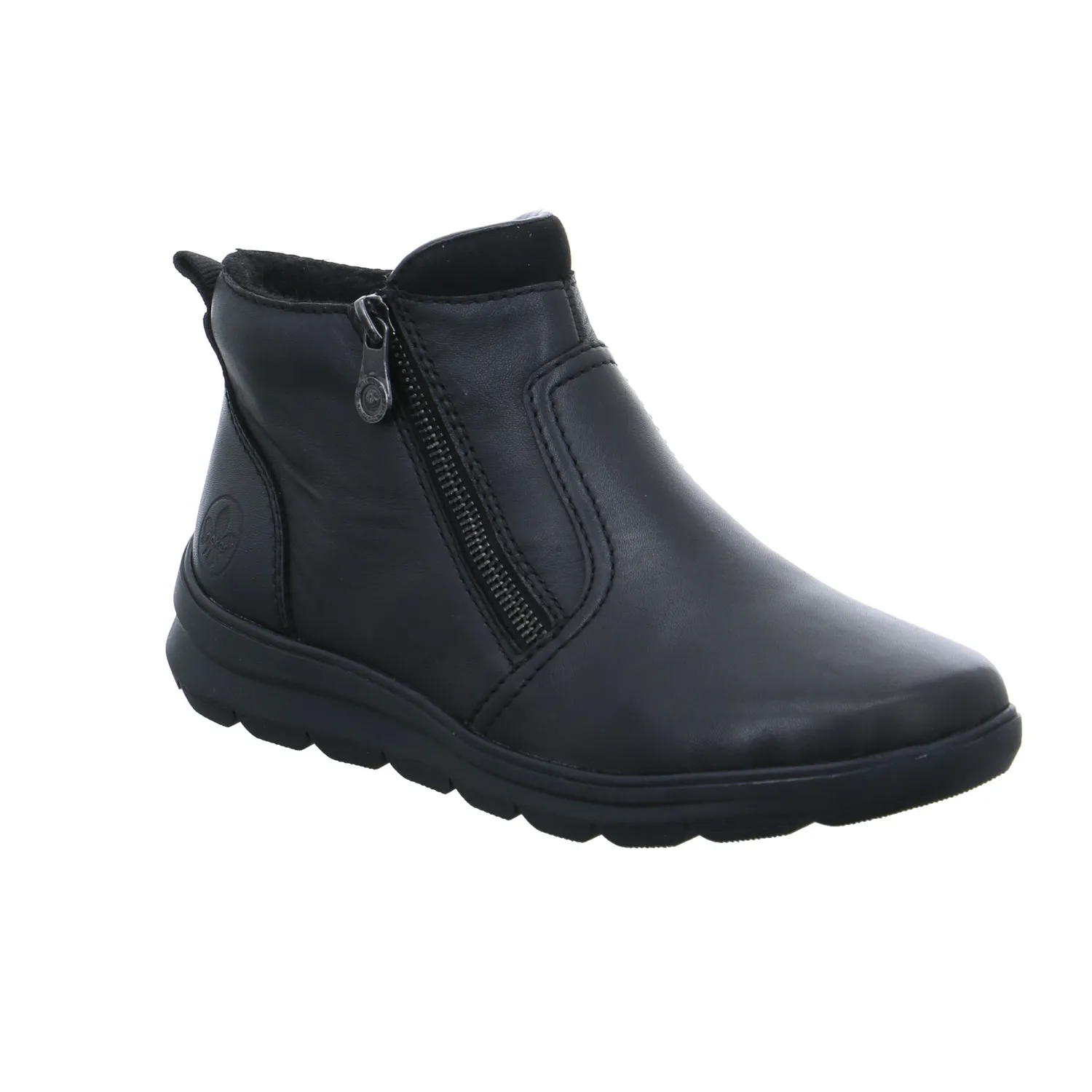 RIEKER Comfort-Stiefelette Schwarz Leder  mit Wechselfussbett