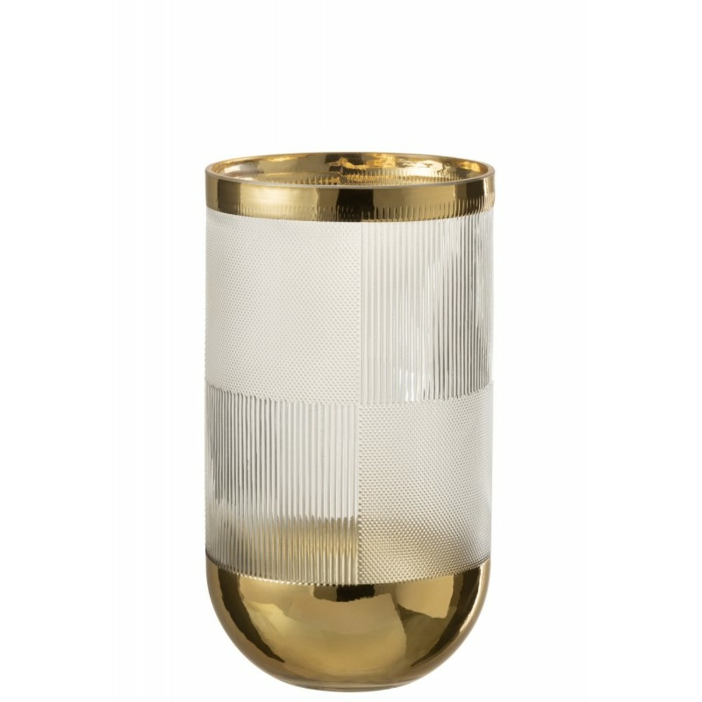 Vase cylindrique avec motif en verre à fond or 15x26cm