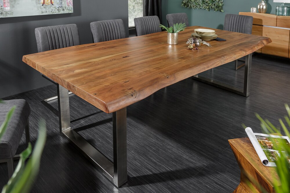 riess-ambiente Esstisch MAMMUT NATURE - 240cm Akazie Baumkante 6cm Tischplatte Edelstahlbeine Massivholz