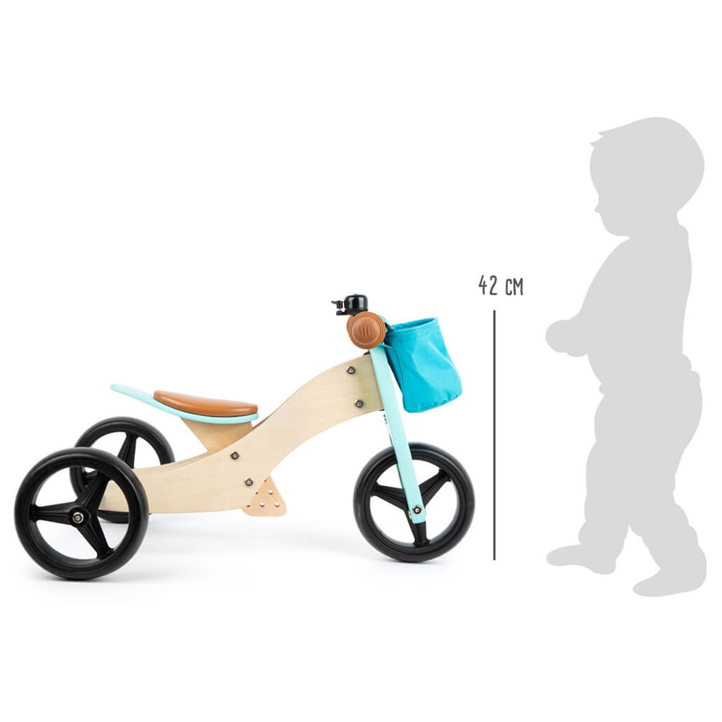 Small Foot-Houten Driewieler en Loopfiets 2in1 Turquoise
