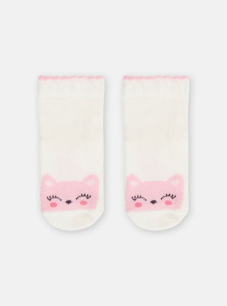 Chaussettes écrues à motif chaton pour bébé fille