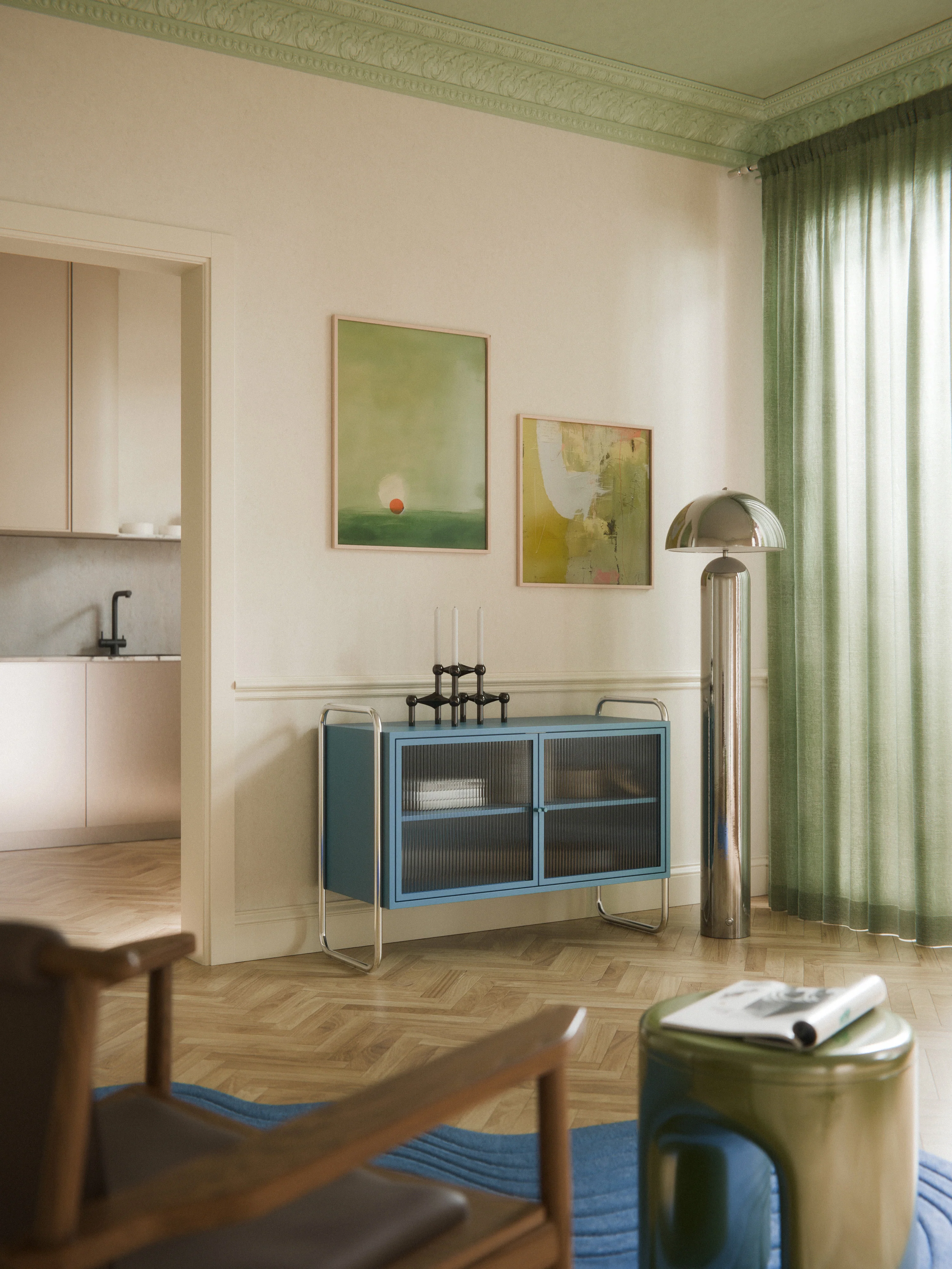 Metalen dressoir Robyn met glazen front