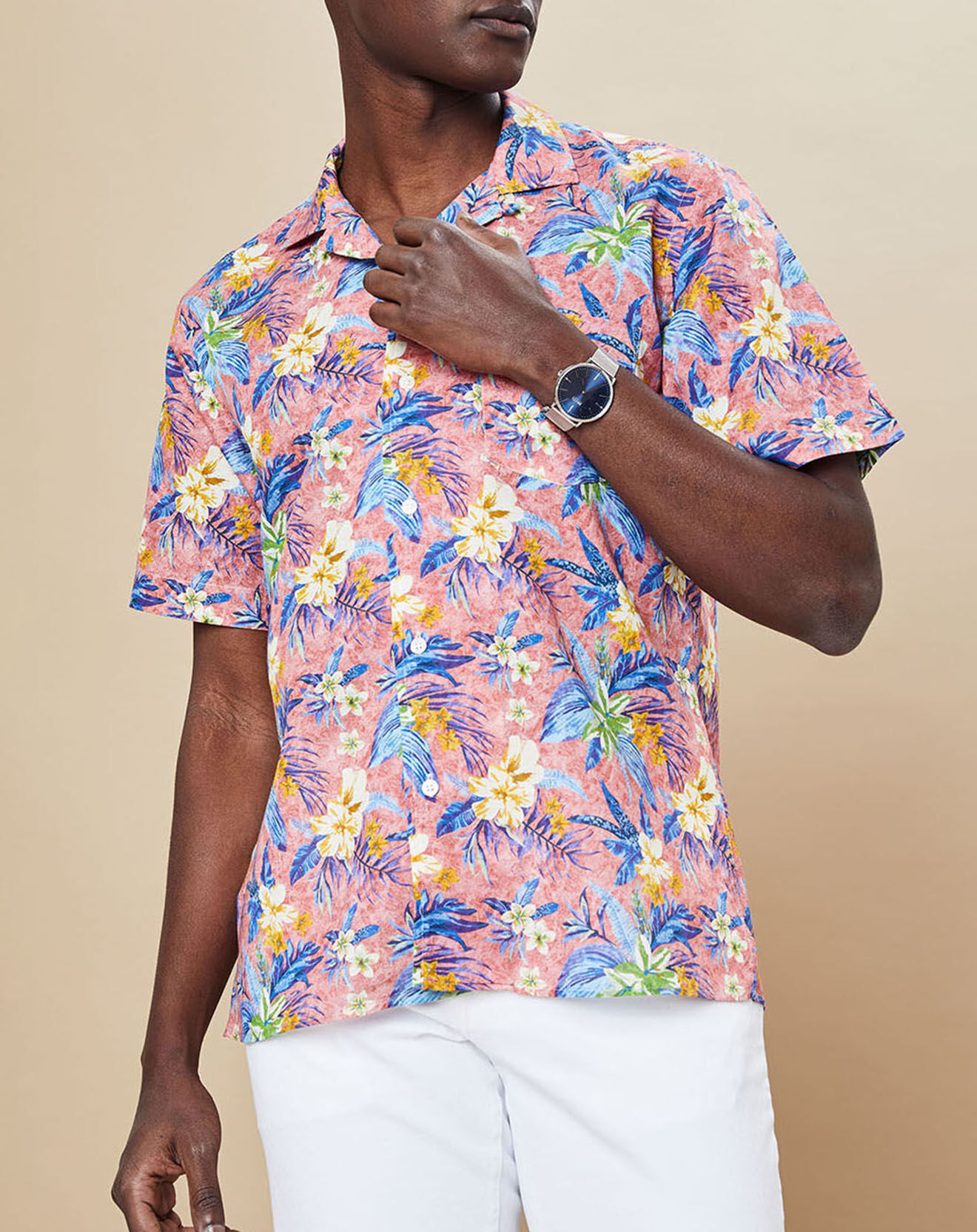 Hartford Chemise en Coton & Lin Regular Fit Palm Mc multicolore