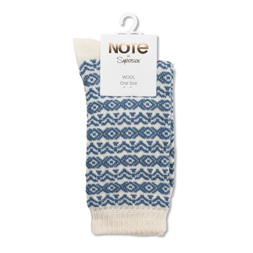 Note by Syversen Uld Strømper, Offwhite/Jeansblue