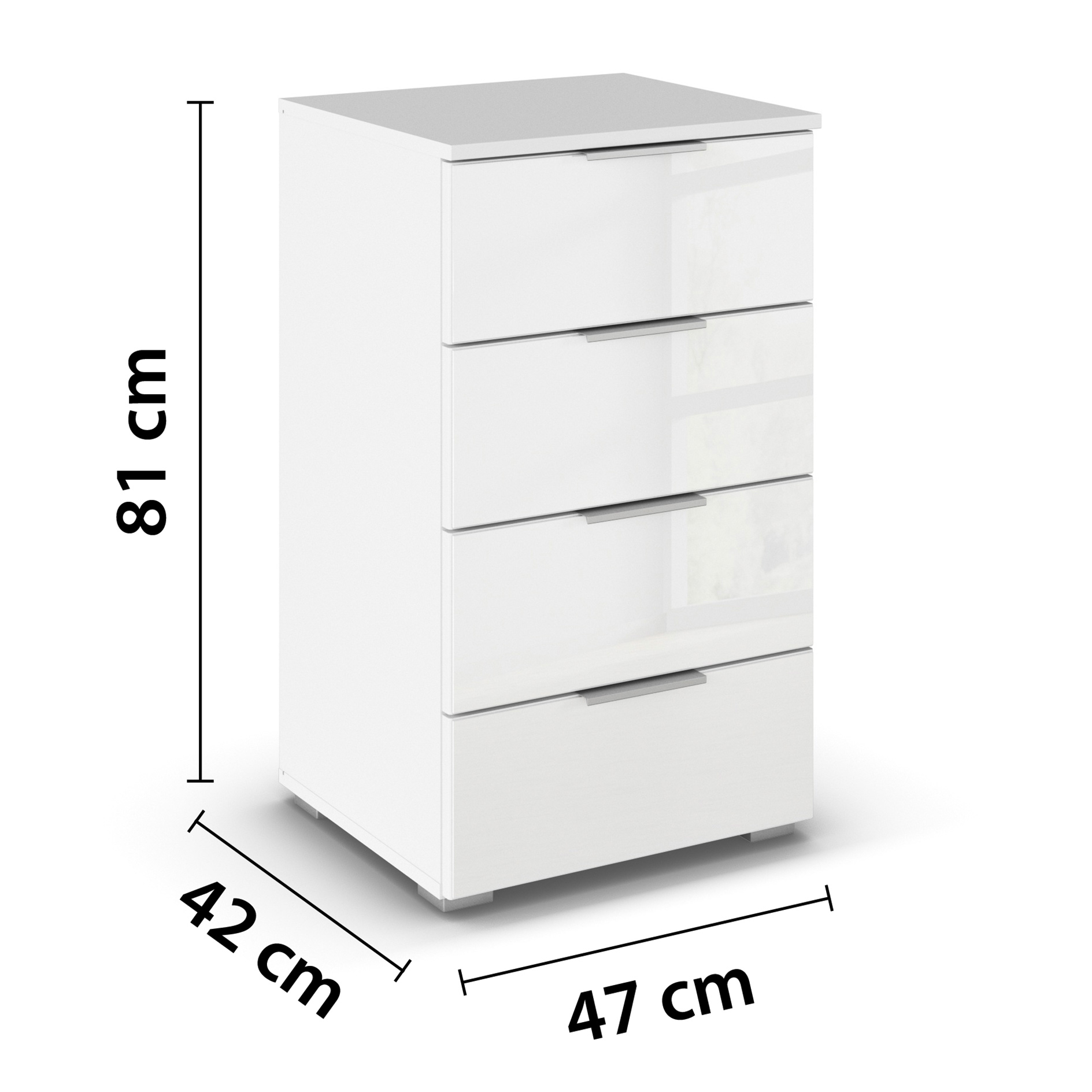 Nachtschrank - alpinweiß - mit Glasfront - 47 cm