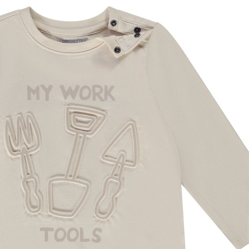 T-shirt manches longues en jersey print en relief pour bébé garçon - Ecru