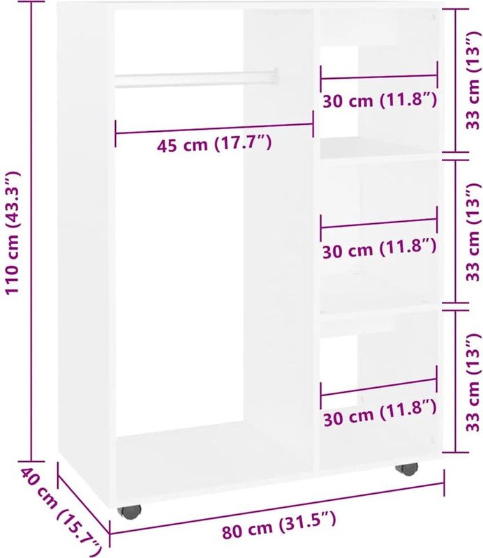 vidaXL - Kledingkast - Wit - Bewerkt Hout - 80x40x110 cm