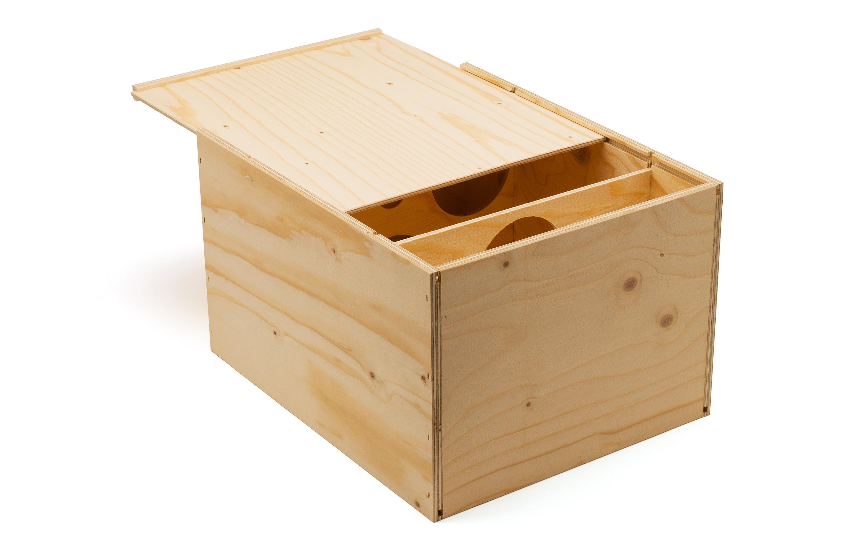 Aufbewahrungskiste Weinflaschen, Holz, HellbeigeWeinkiste für sechs Flaschen