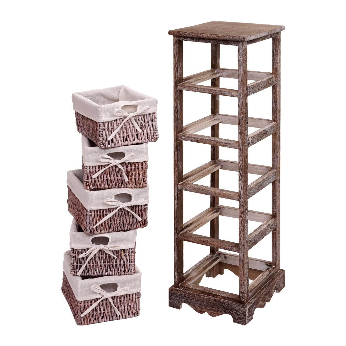 Regal Kommode mit 5 Korbschubladen 90x25x28cm, Shabby-Look, Vintage ~ braun